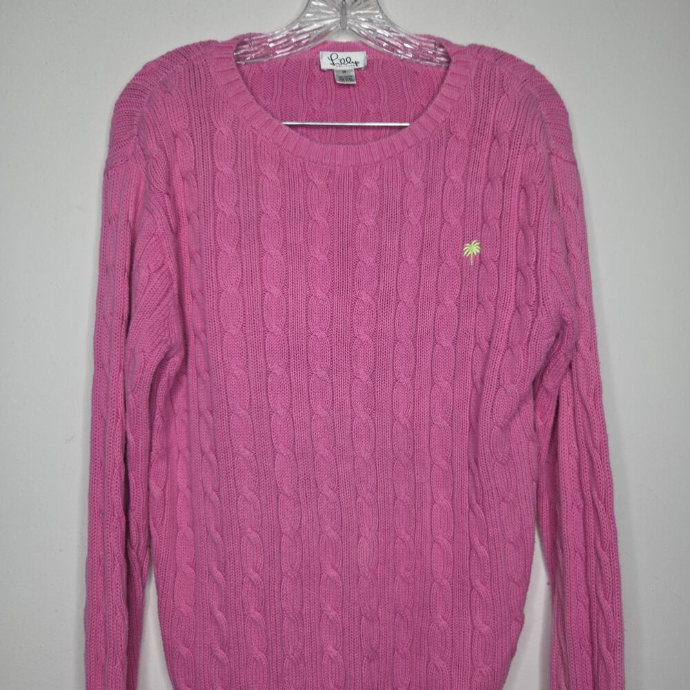 Lilly Pulitzer Sweater Womens Cable Knit Crewneck Pullover Palm Tree M